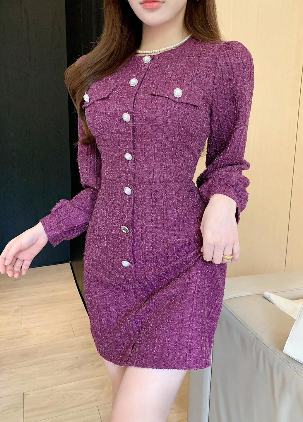 Фиолетовое деловое, кэжуал платье колокол SHEIN меланжевое