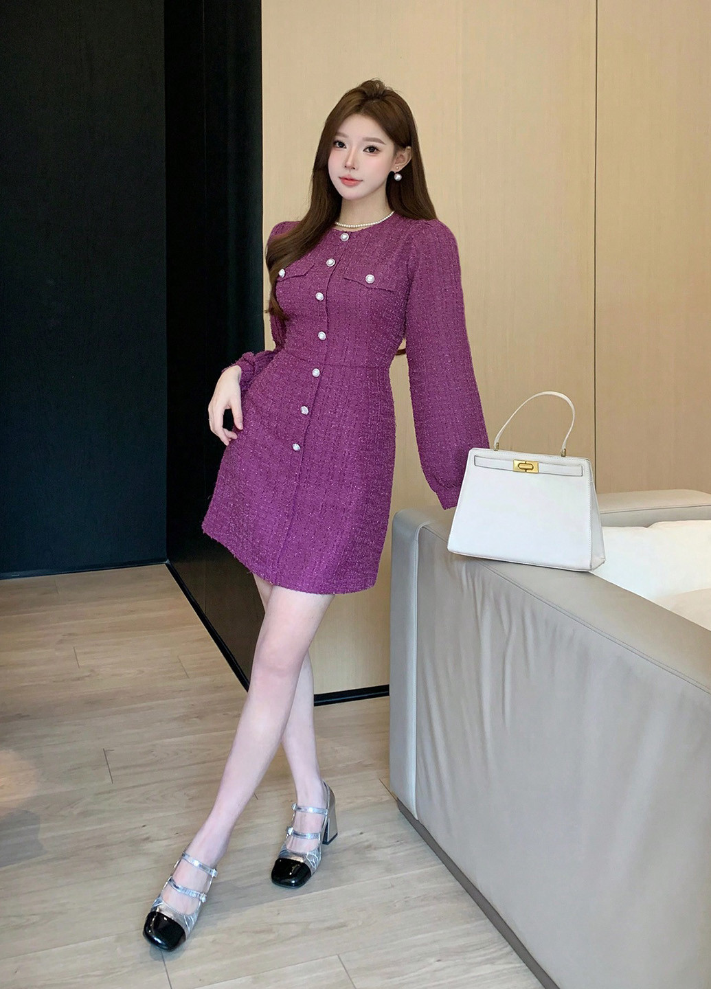 Фиолетовое деловое, кэжуал платье колокол SHEIN меланжевое