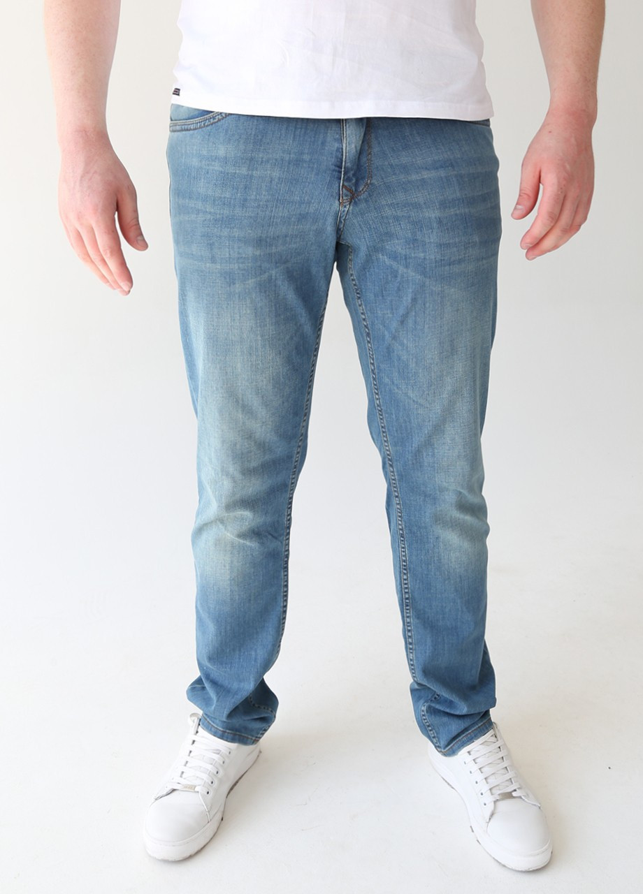 Синие демисезонные джинсы мужские тонкие синие с зеленым оттенком слим Slim ARCHILES