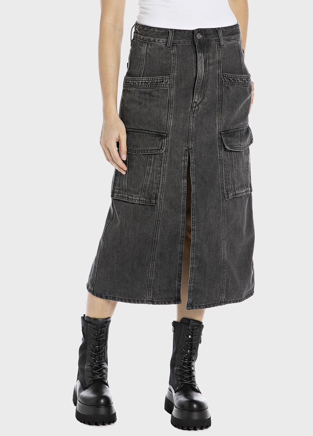 Графитовая джинсовая варенка юбка Replay карго