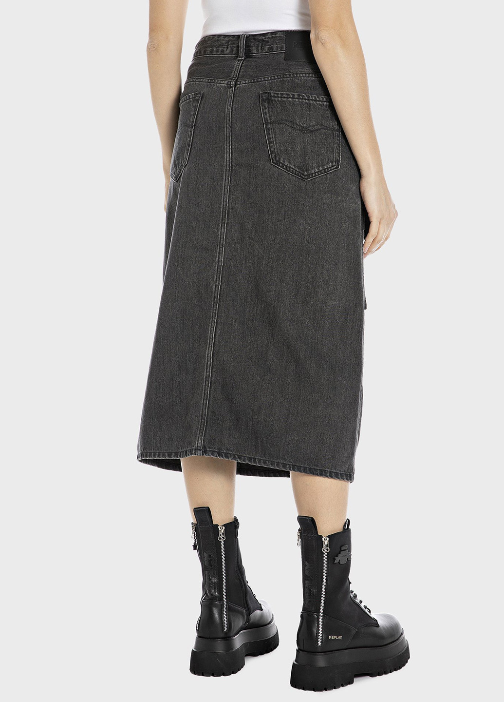 Графитовая джинсовая варенка юбка Replay карго