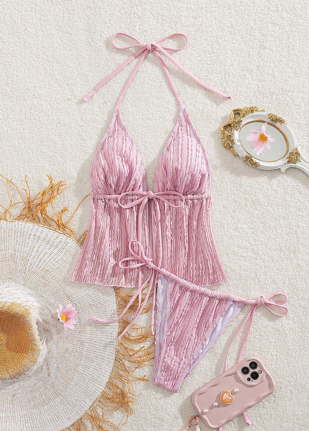 Рожевий літній купальник (топ, трусики) роздільний SHEIN