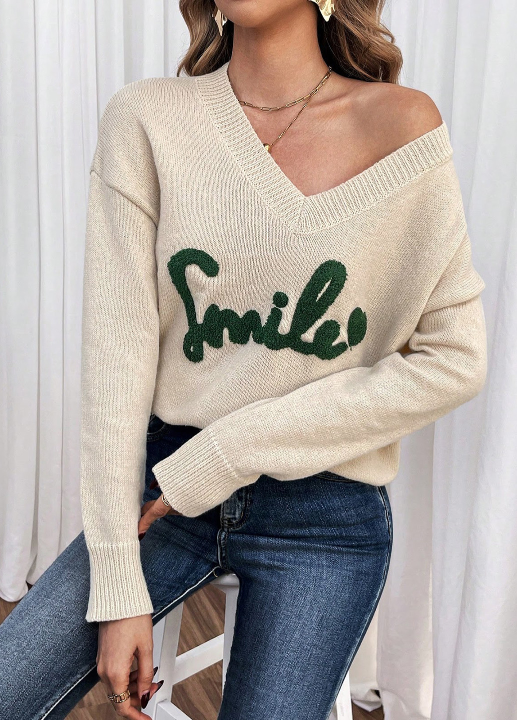 Кремовий демісезонний пуловер SHEIN