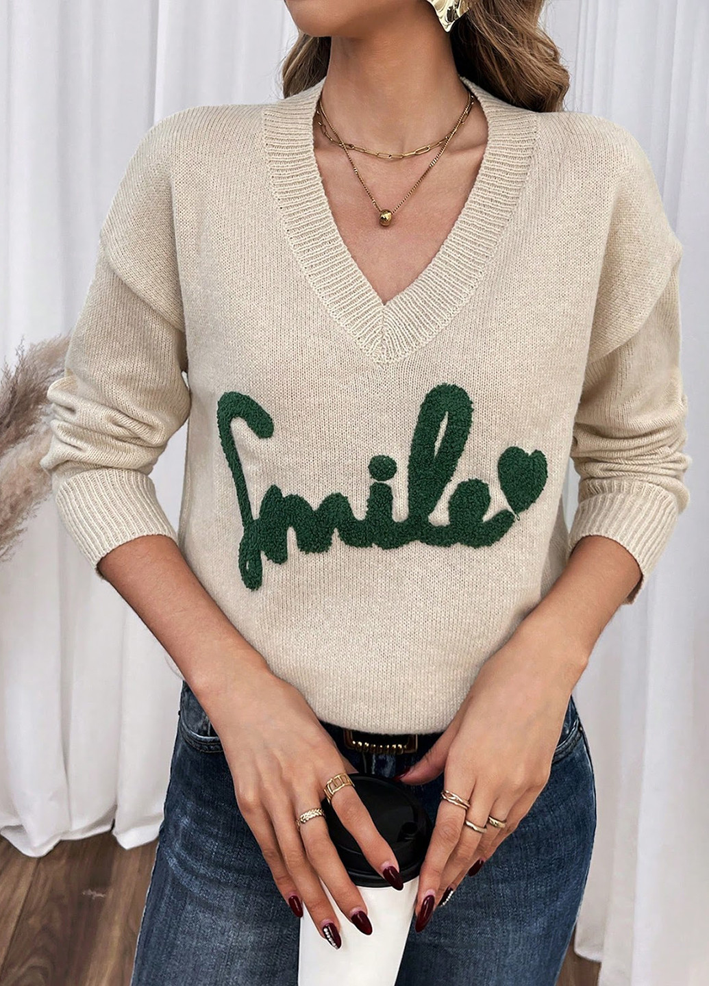 Кремовий демісезонний пуловер SHEIN