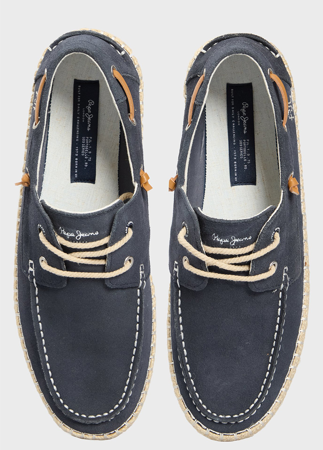 Синие топсайдеры Pepe Jeans с тиснением, с логотипом, на плетеной подошве, с вышивкой