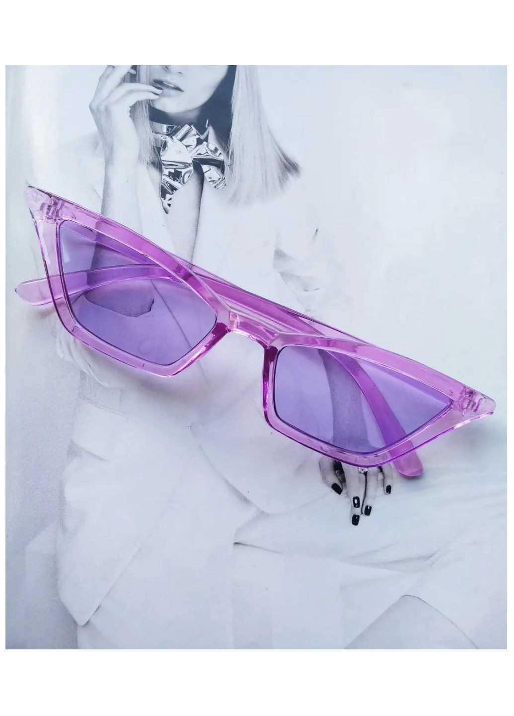 Стильные винтажные очки солнцезащитные с острыми углами сиреневый No Brand (253517641)