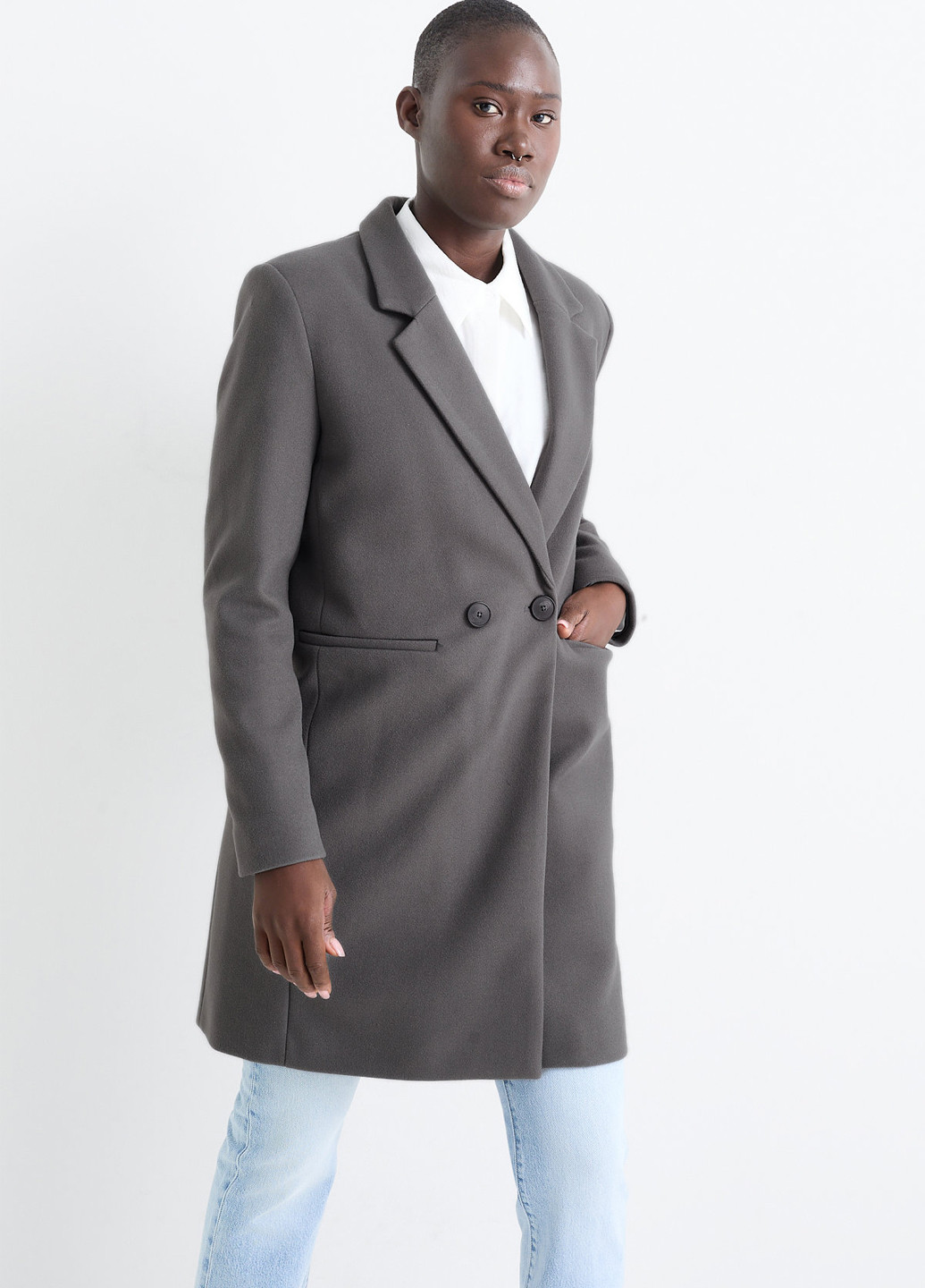 Сіре демісезонне Пальто двобортне C&A
