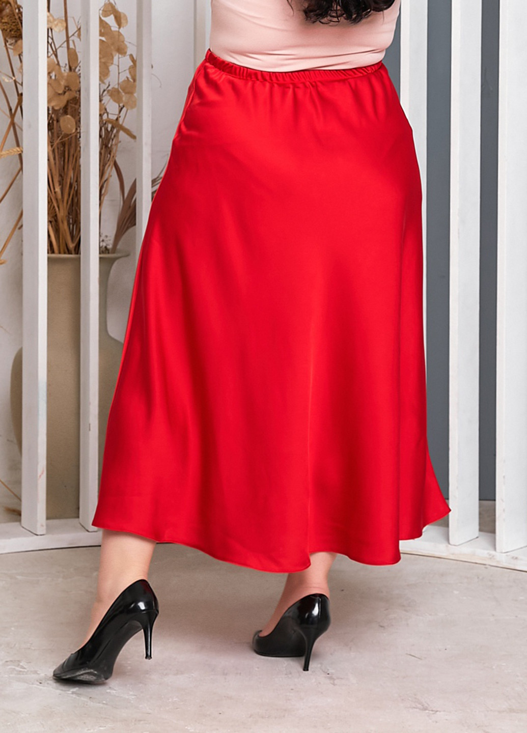 Красная кэжуал однотонная юбка Lady Style клешированная