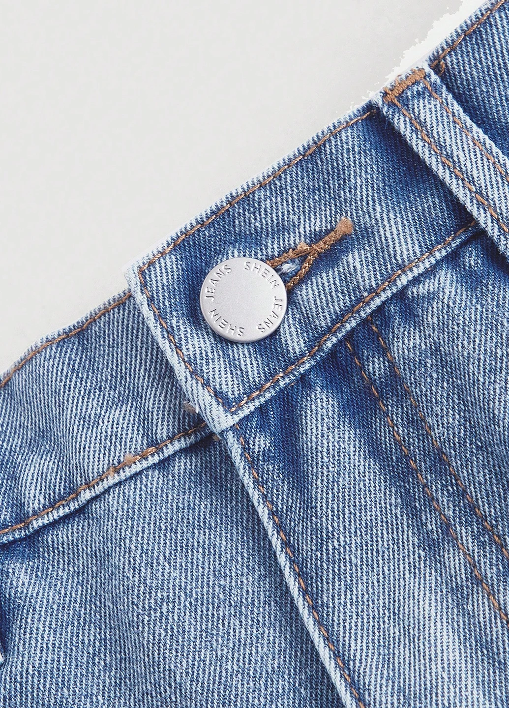Голубая кэжуал, джинсовая однотонная юбка SHEIN карго