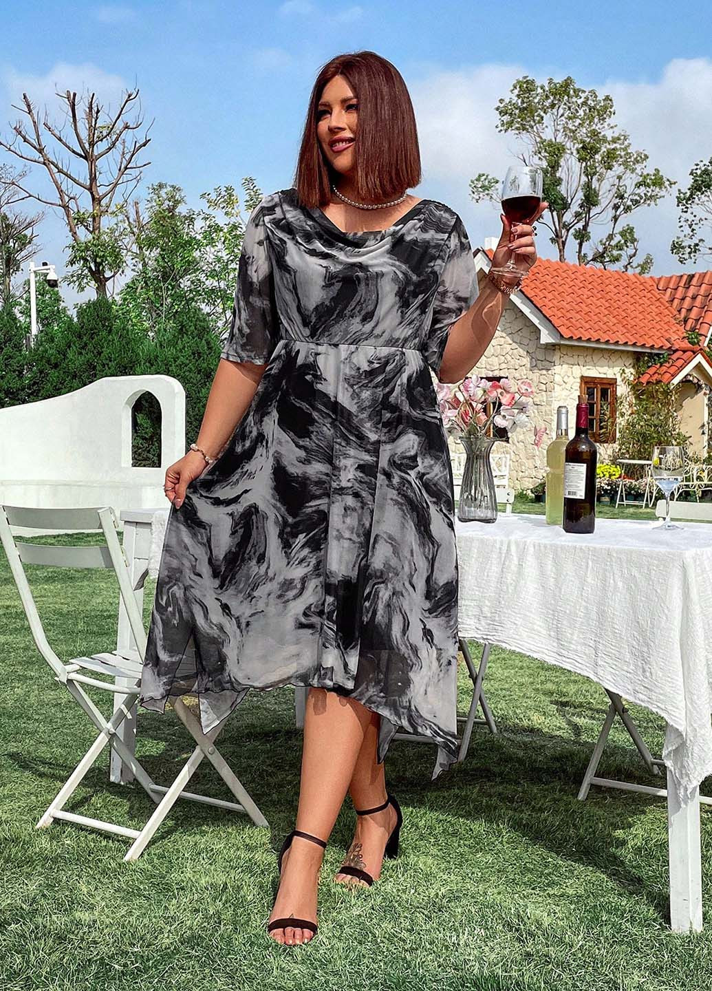 Комбінована кежуал сукня кльош SHEIN тай-дай