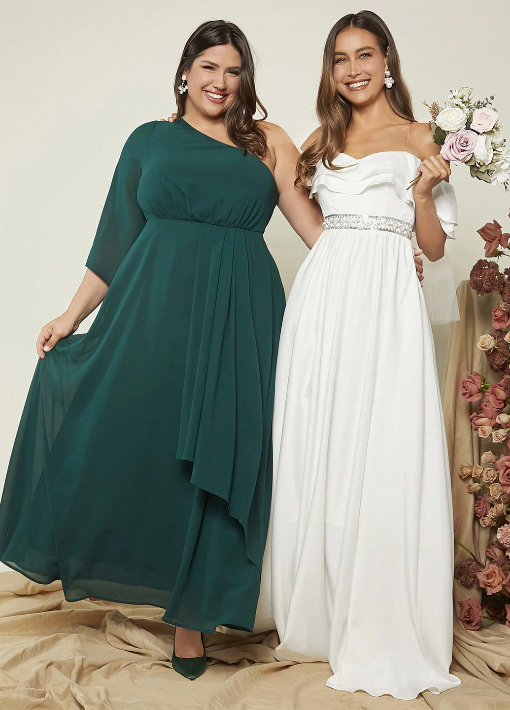 Темно-зеленое вечернее платье с юбкой-солнце, на одно плечо, в стиле ампир SHEIN однотонное