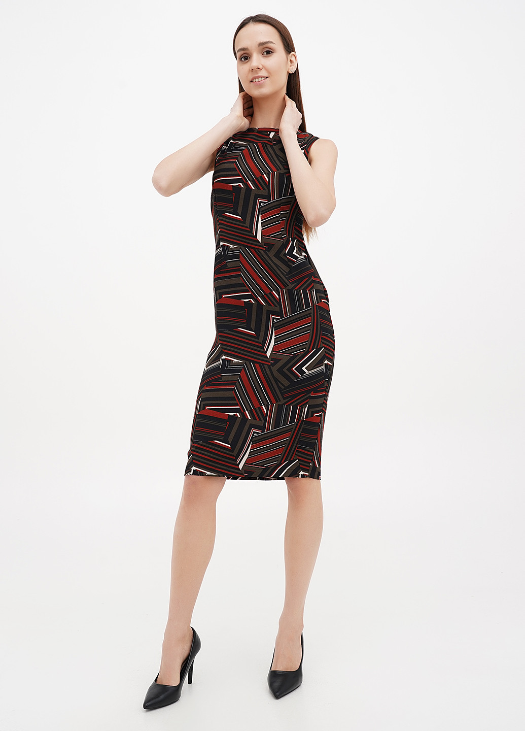 Комбинированное кэжуал платье силуэтная Sassofono с геометрическим узором
