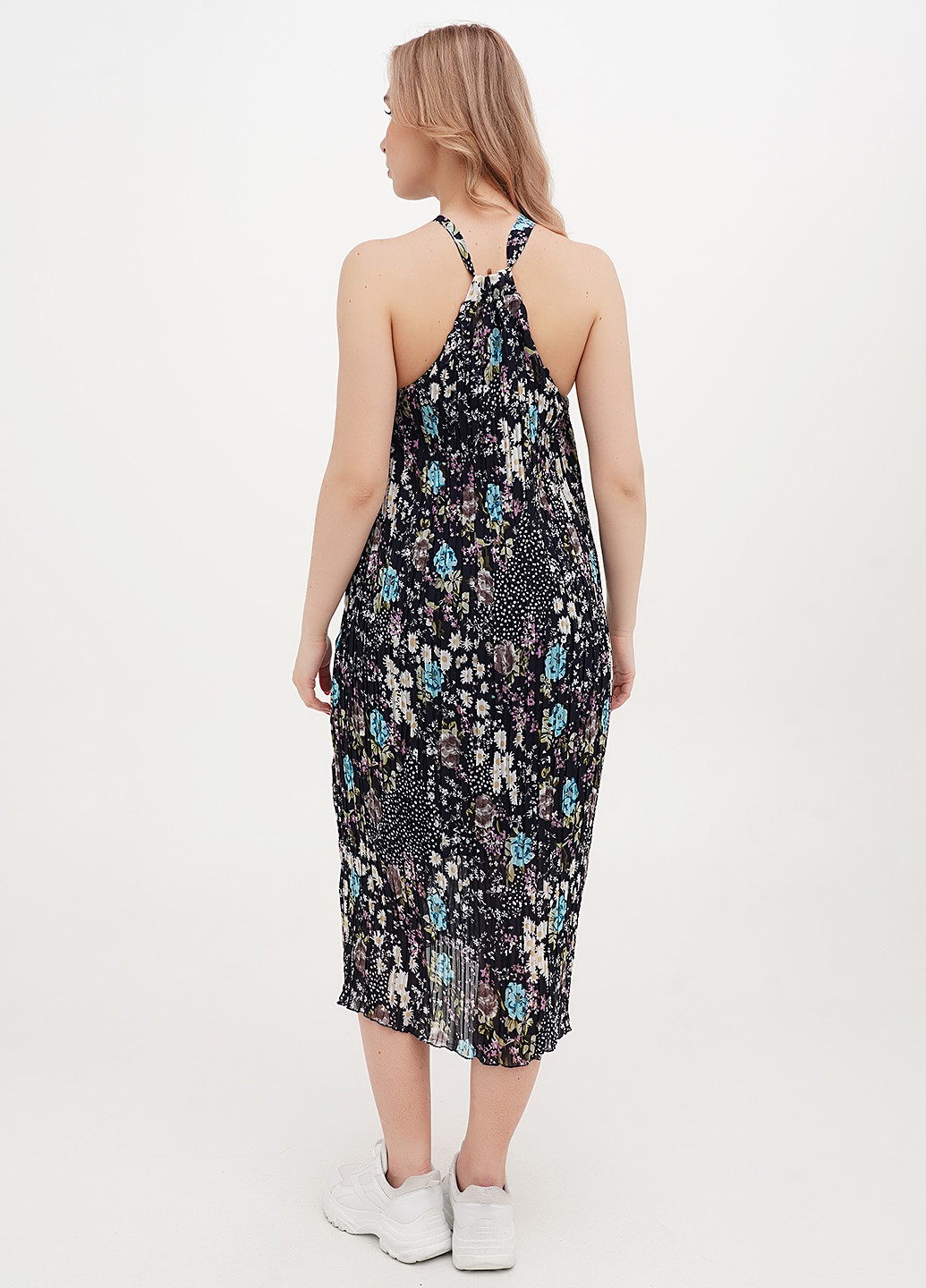 Темно-синее кэжуал платье плиссированное Vicolo с цветочным принтом