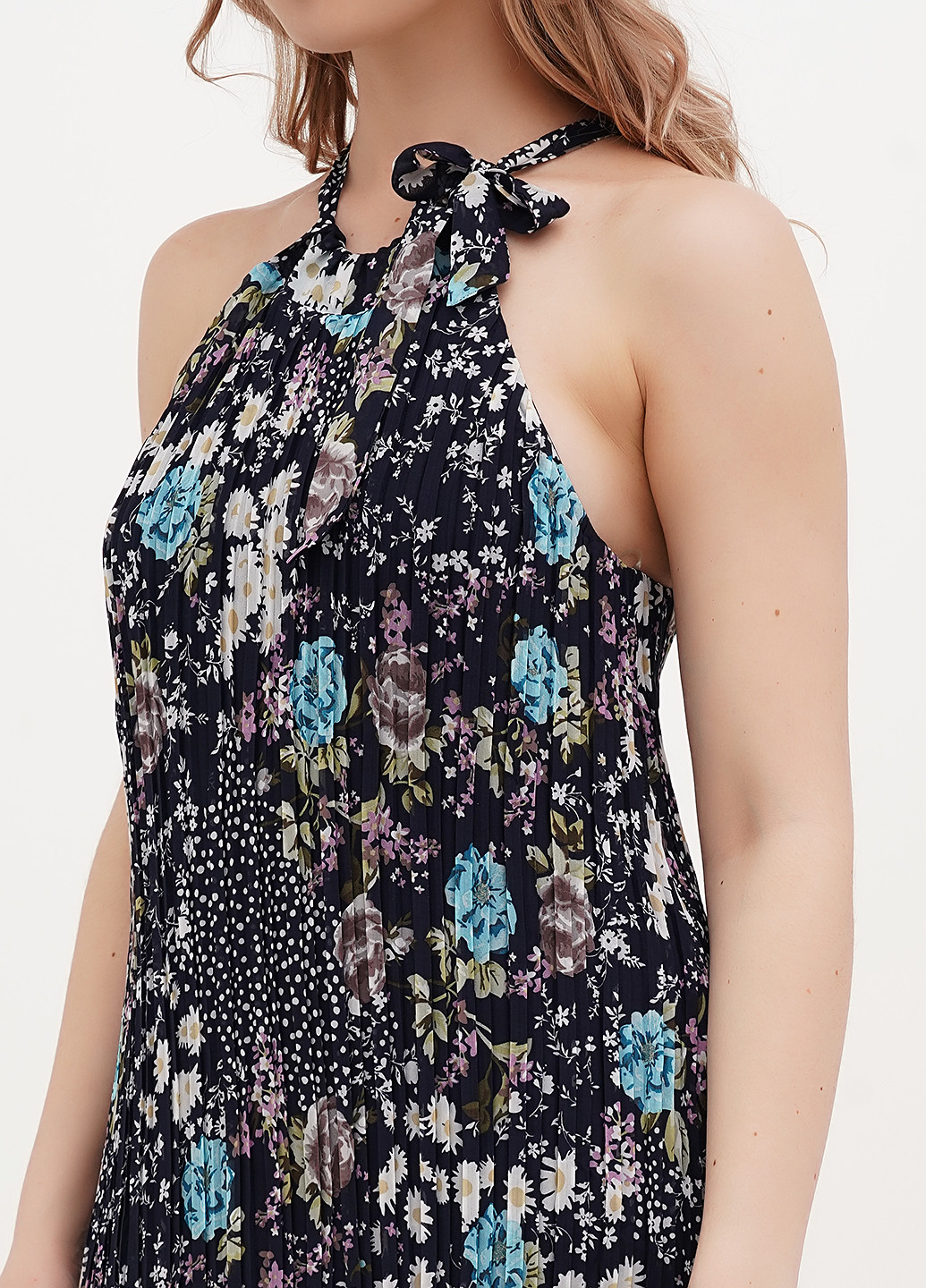 Темно-синее кэжуал платье плиссированное Vicolo с цветочным принтом