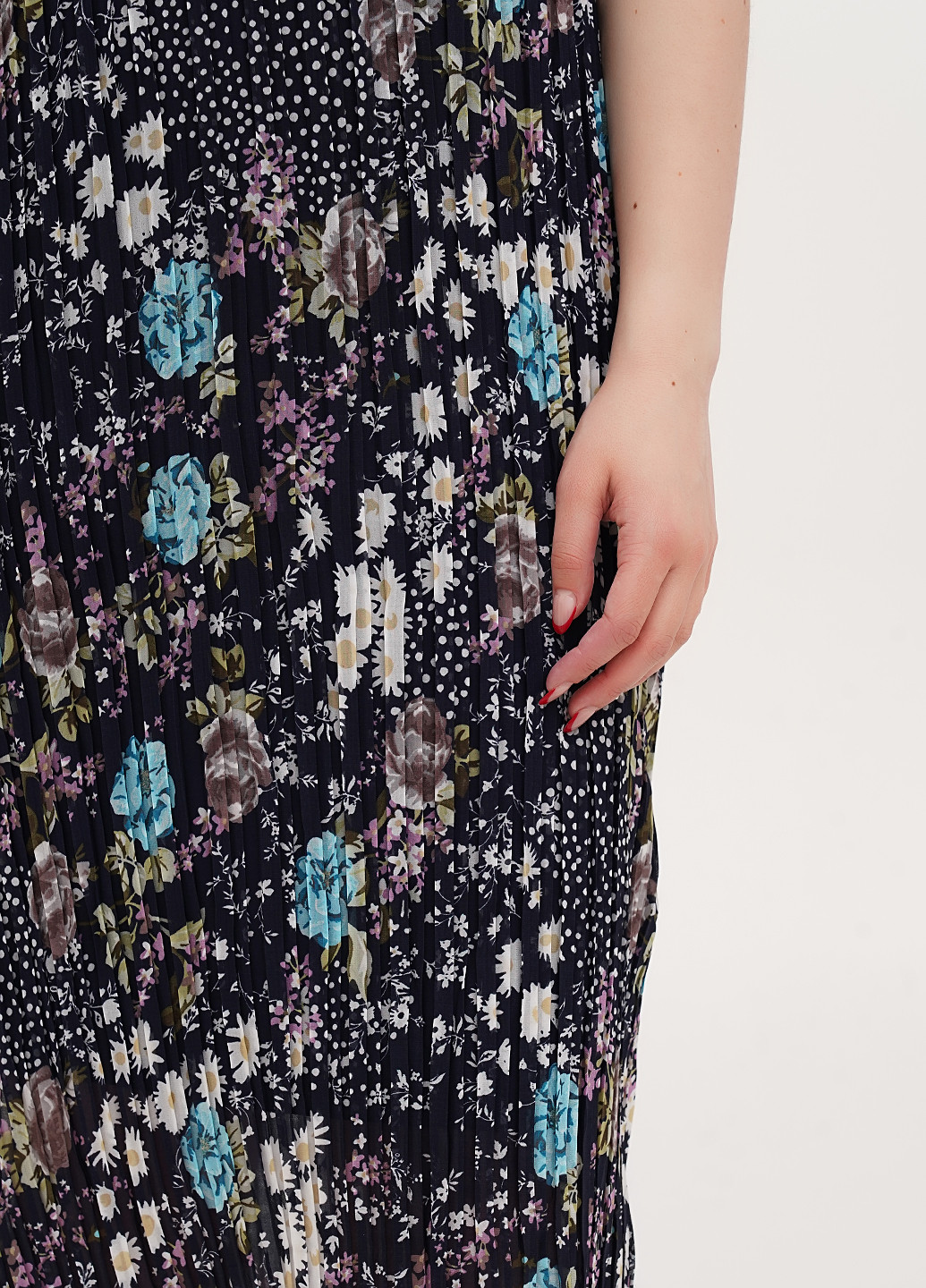 Темно-синее кэжуал платье плиссированное Vicolo с цветочным принтом