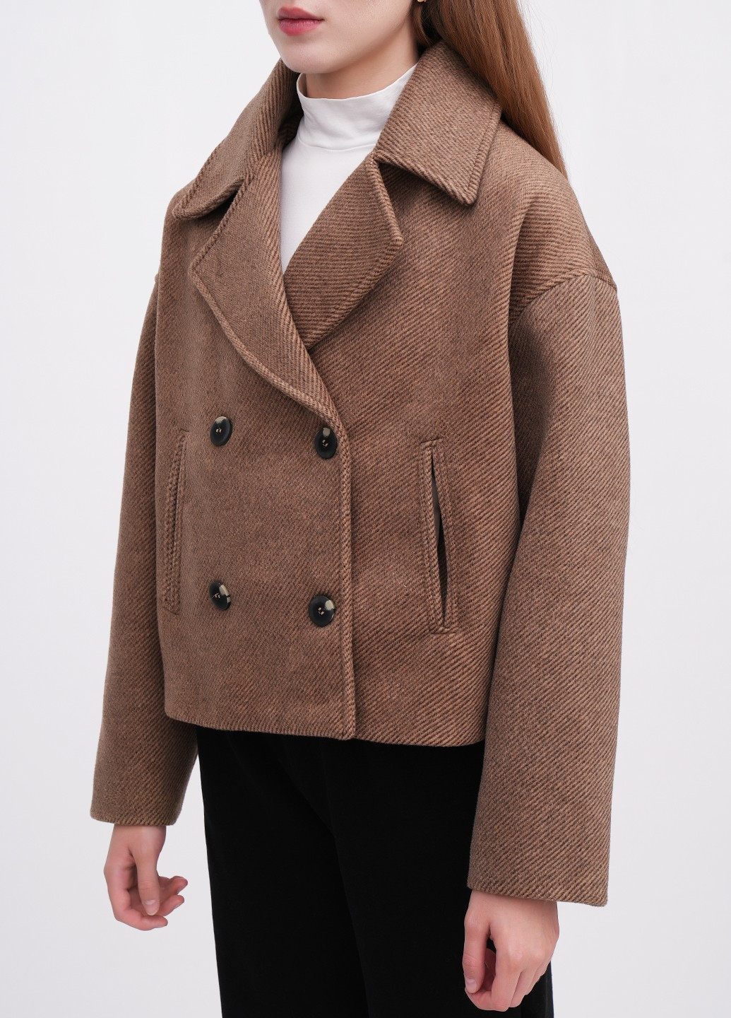 Светло-коричневое Кэжуал полупальто двубортное EQUILIBRI в полоску