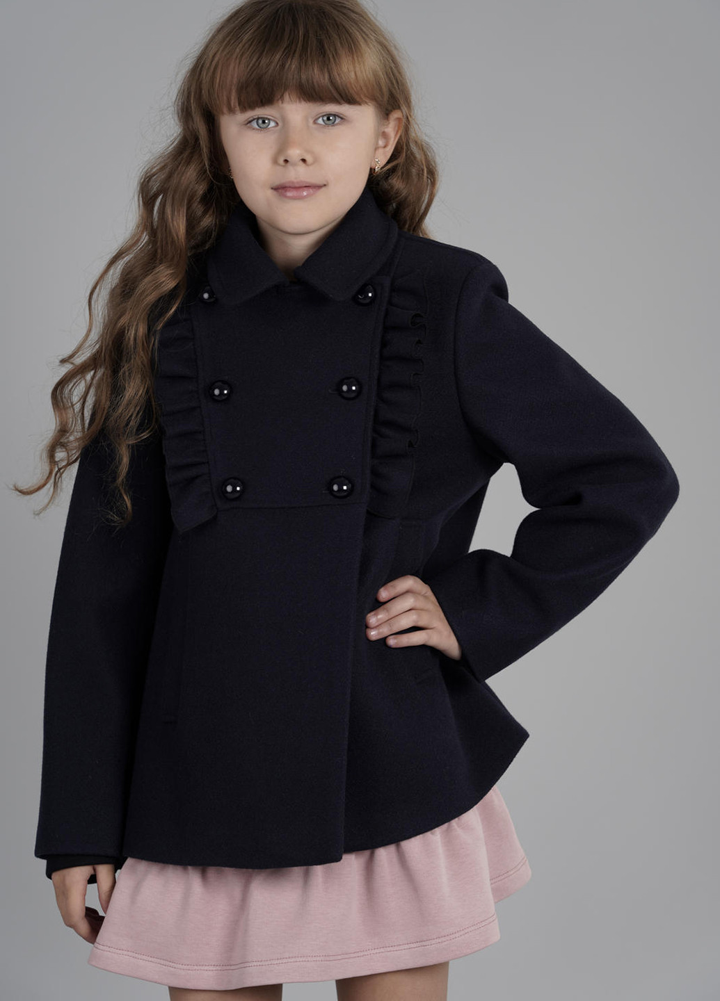 Темно-синее Классическое полупальто бушлат Sasha однотонное