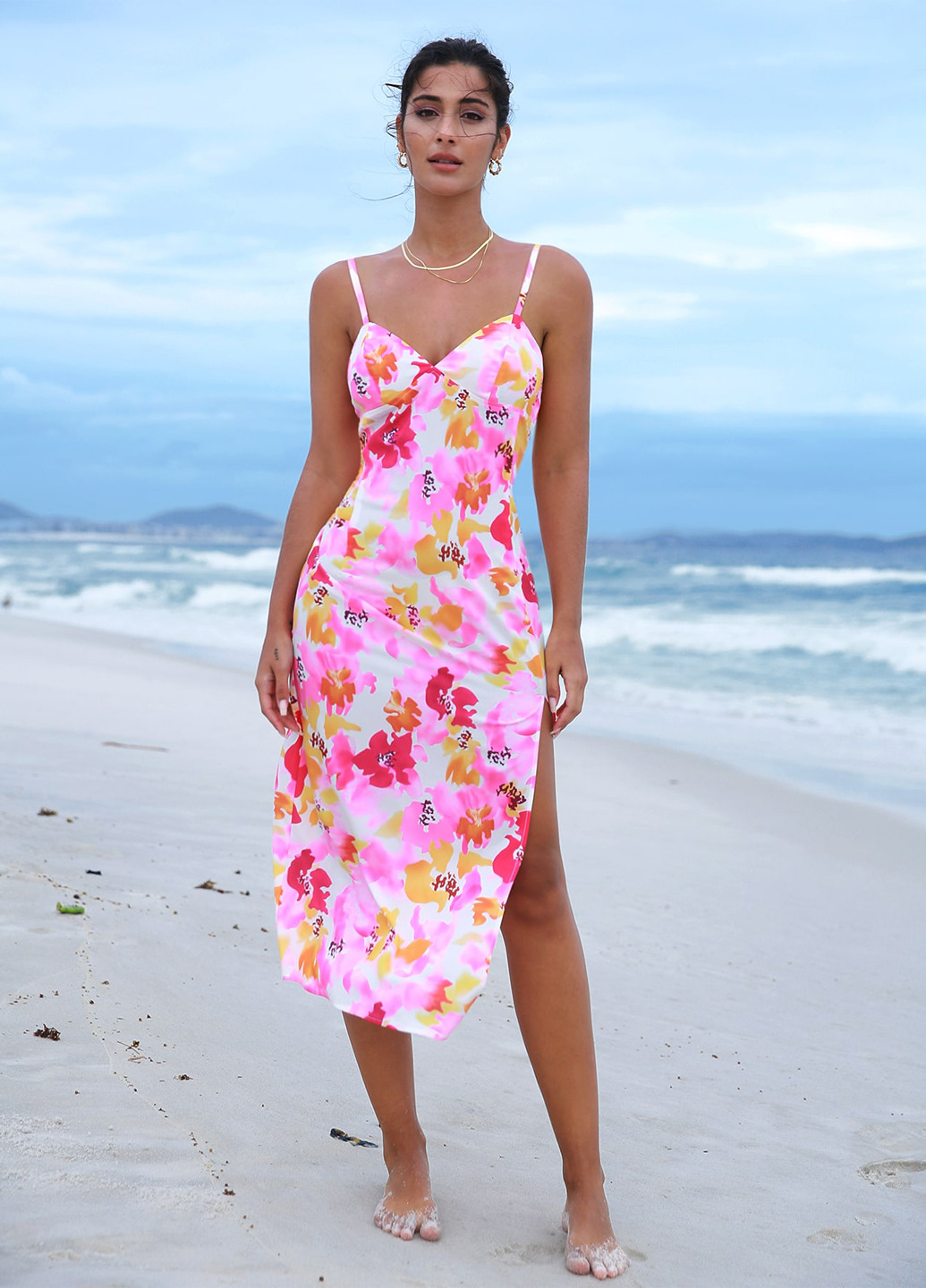 Комбинированное кэжуал платье силуэтная SHEIN с цветочным принтом