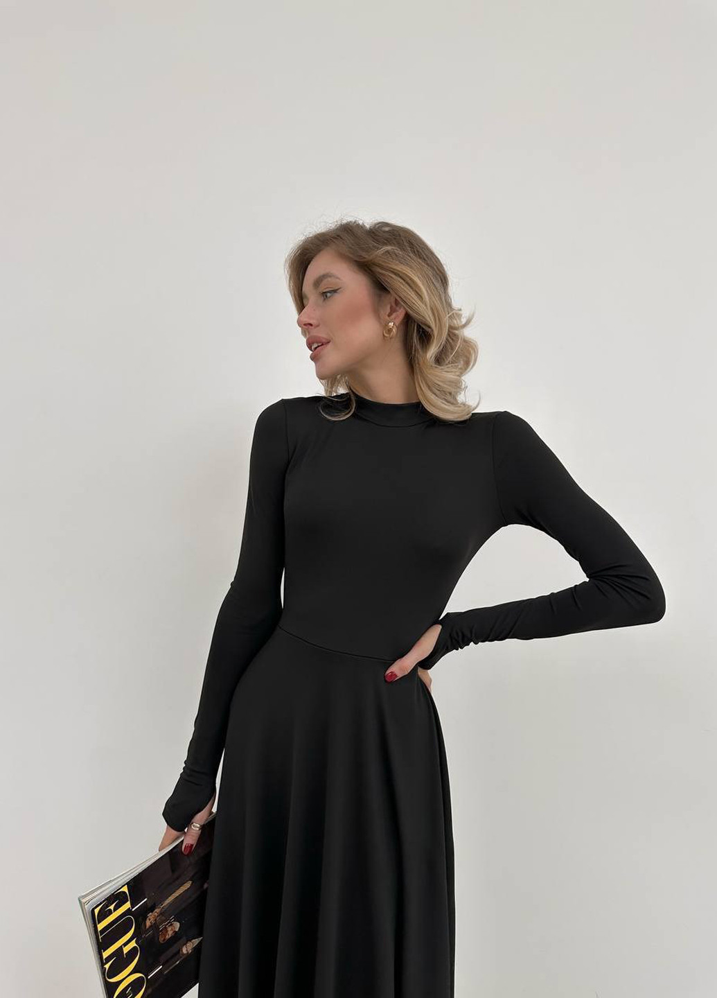 Черное кэжуал платье клеш, платье-водолазка Fashion однотонное