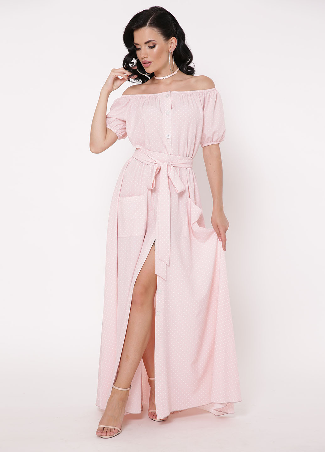 Рожева кежуал сукня в грецькому стилі TessDress в горошок