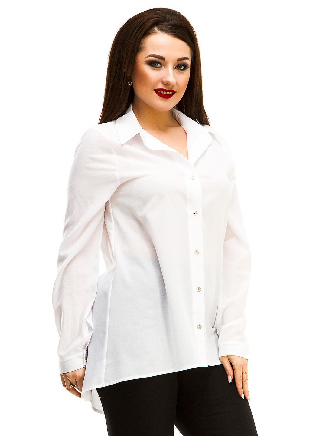 Белая кэжуал рубашка однотонная Lady Style