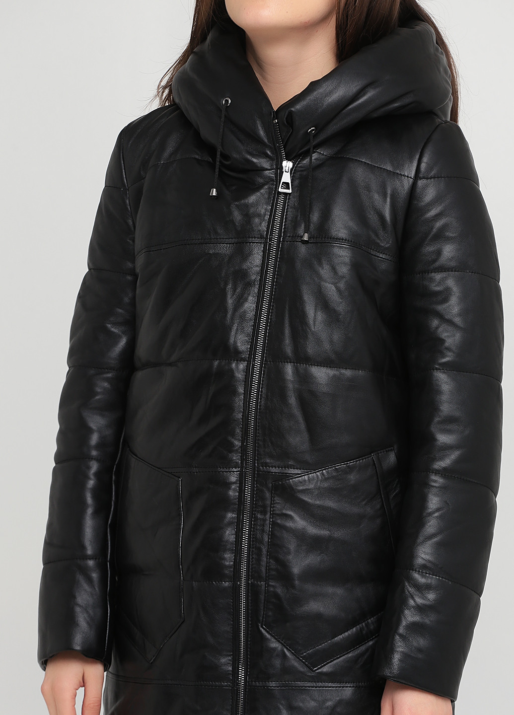 Чорна зимня куртка шкіряна Leather Factory