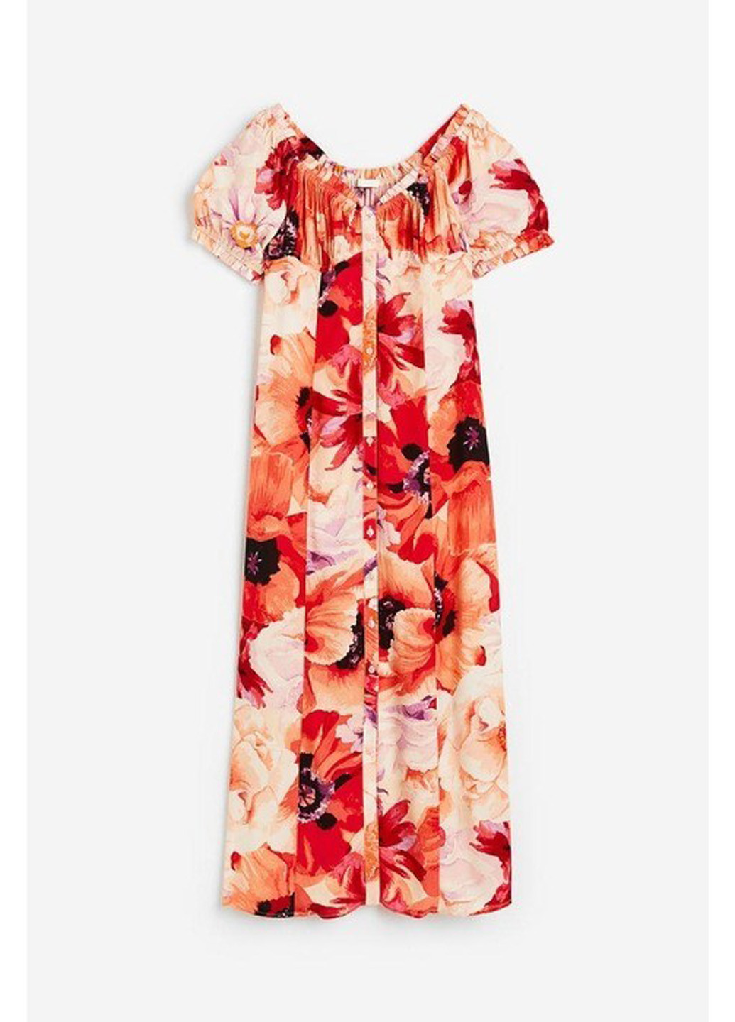 Красное кэжуал платье с открытыми плечами H&M с цветочным принтом