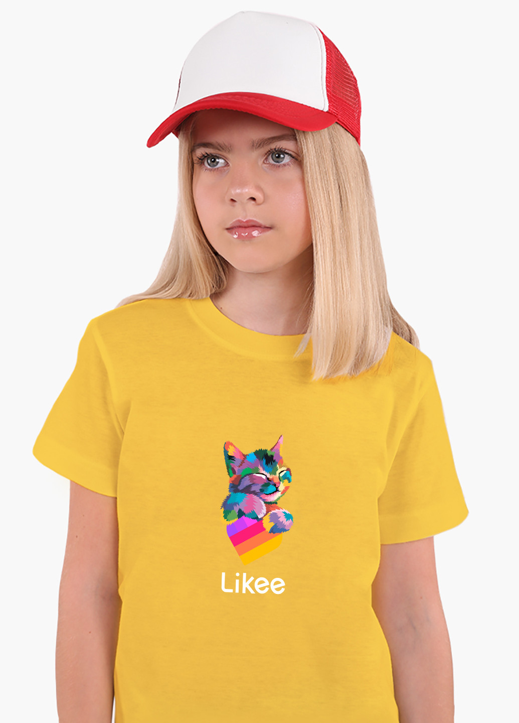 Жовта демісезонна футболка дитяча лайк котик (likee cat) (9224-1040) MobiPrint