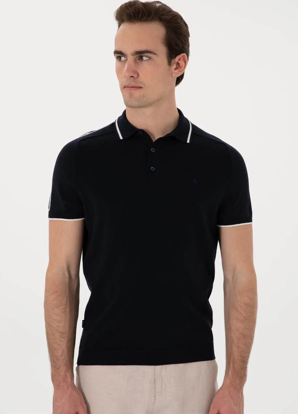 Темно-синяя футболка-поло для мужчин Pierre Cardin однотонная