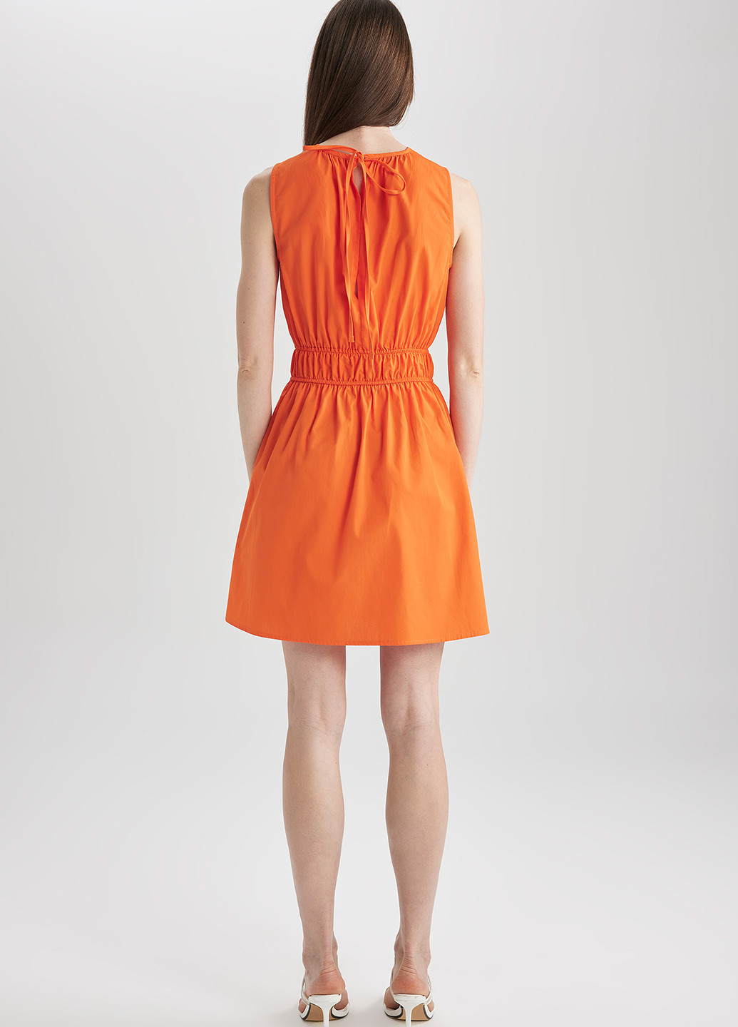Оранжевое кэжуал платье клеш DeFacto однотонное