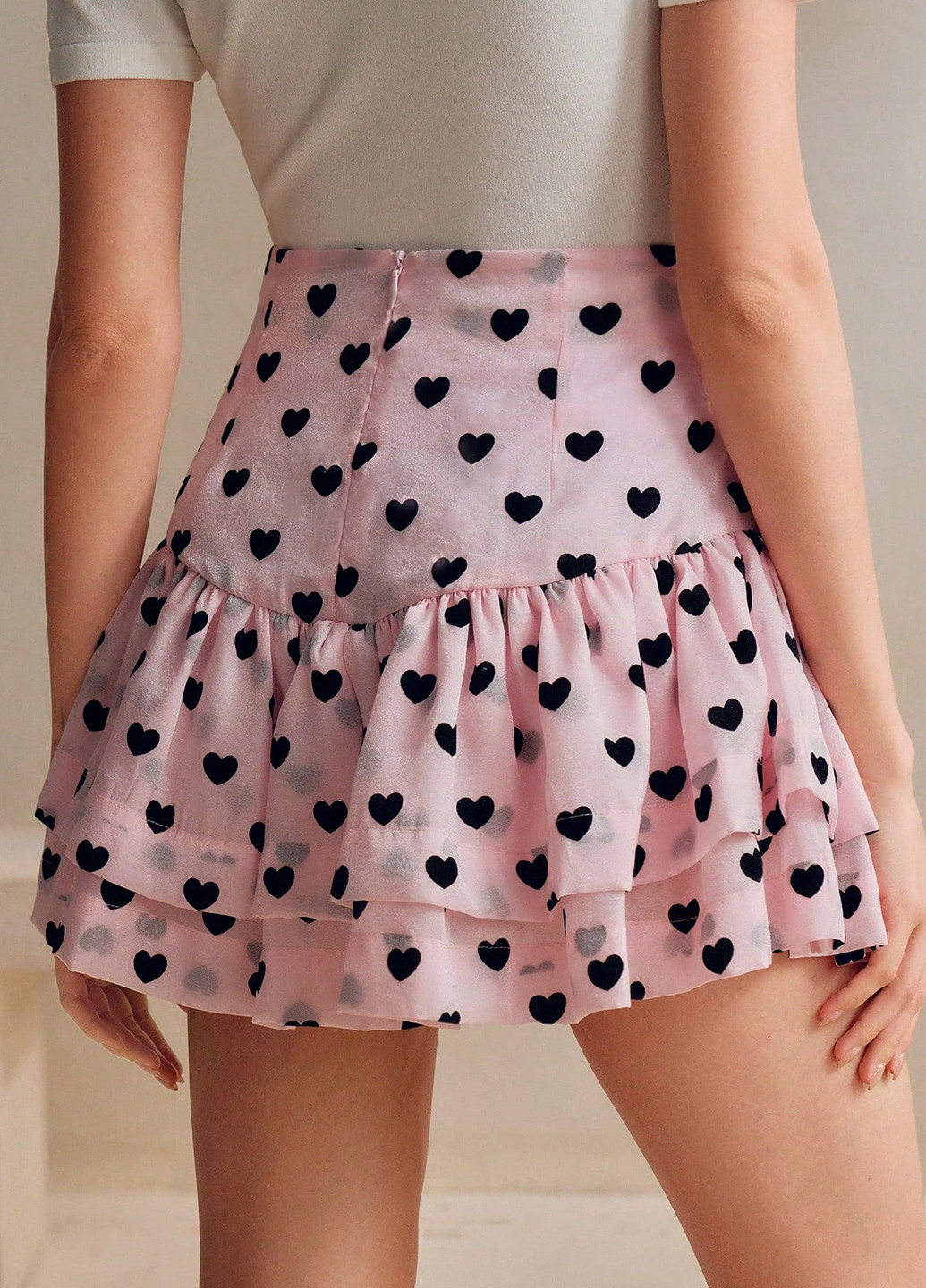 Розовая кэжуал с сердечками юбка SHEIN а-силуэта (трапеция)