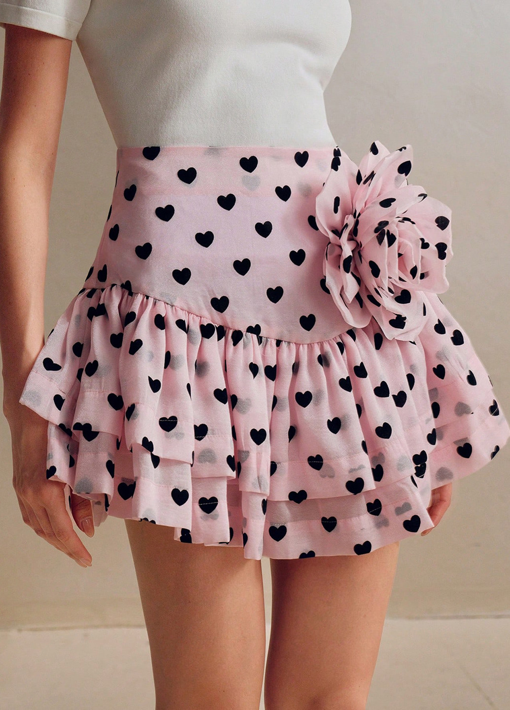 Розовая кэжуал с сердечками юбка SHEIN а-силуэта (трапеция)