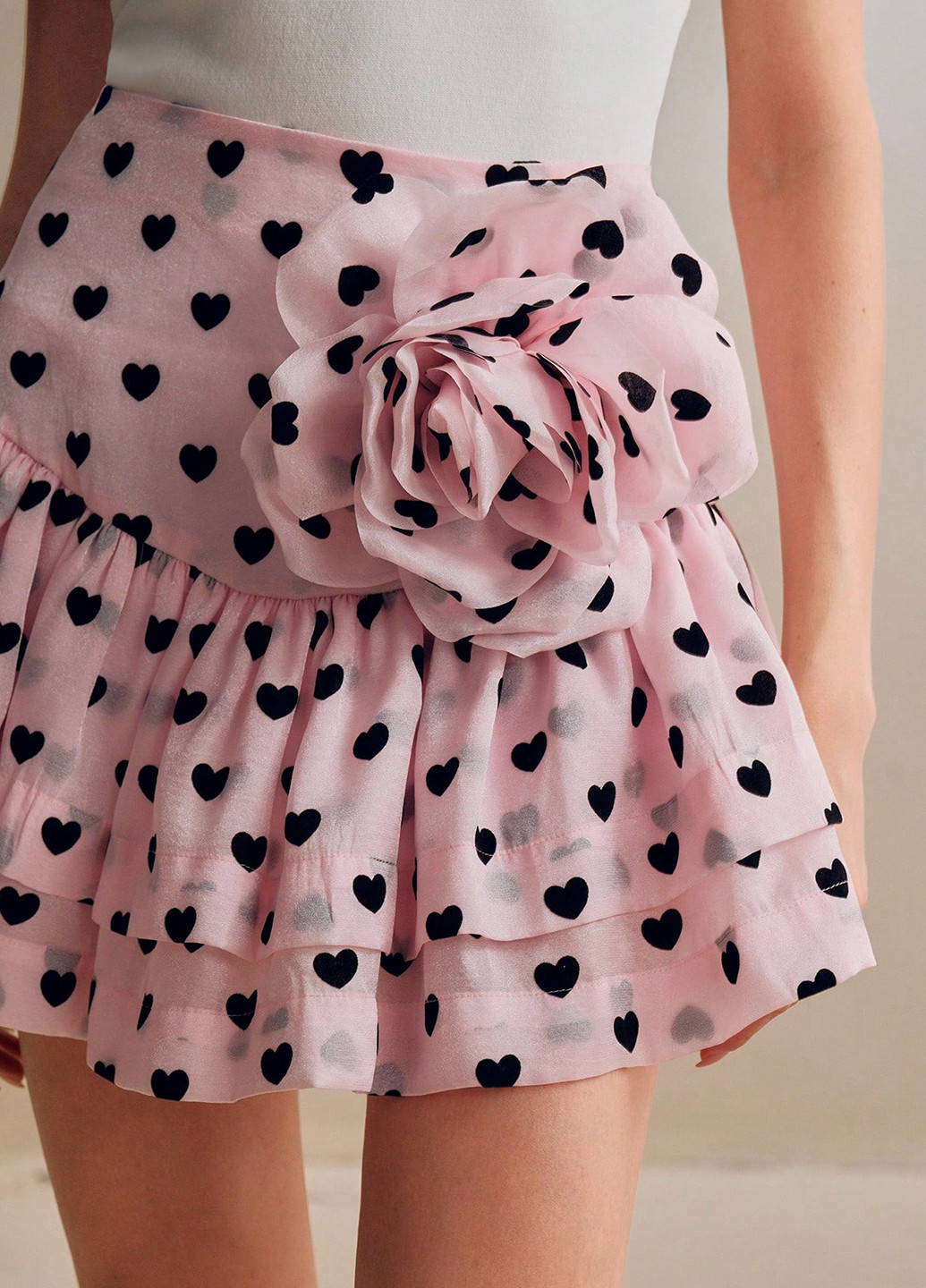 Розовая кэжуал с сердечками юбка SHEIN а-силуэта (трапеция)