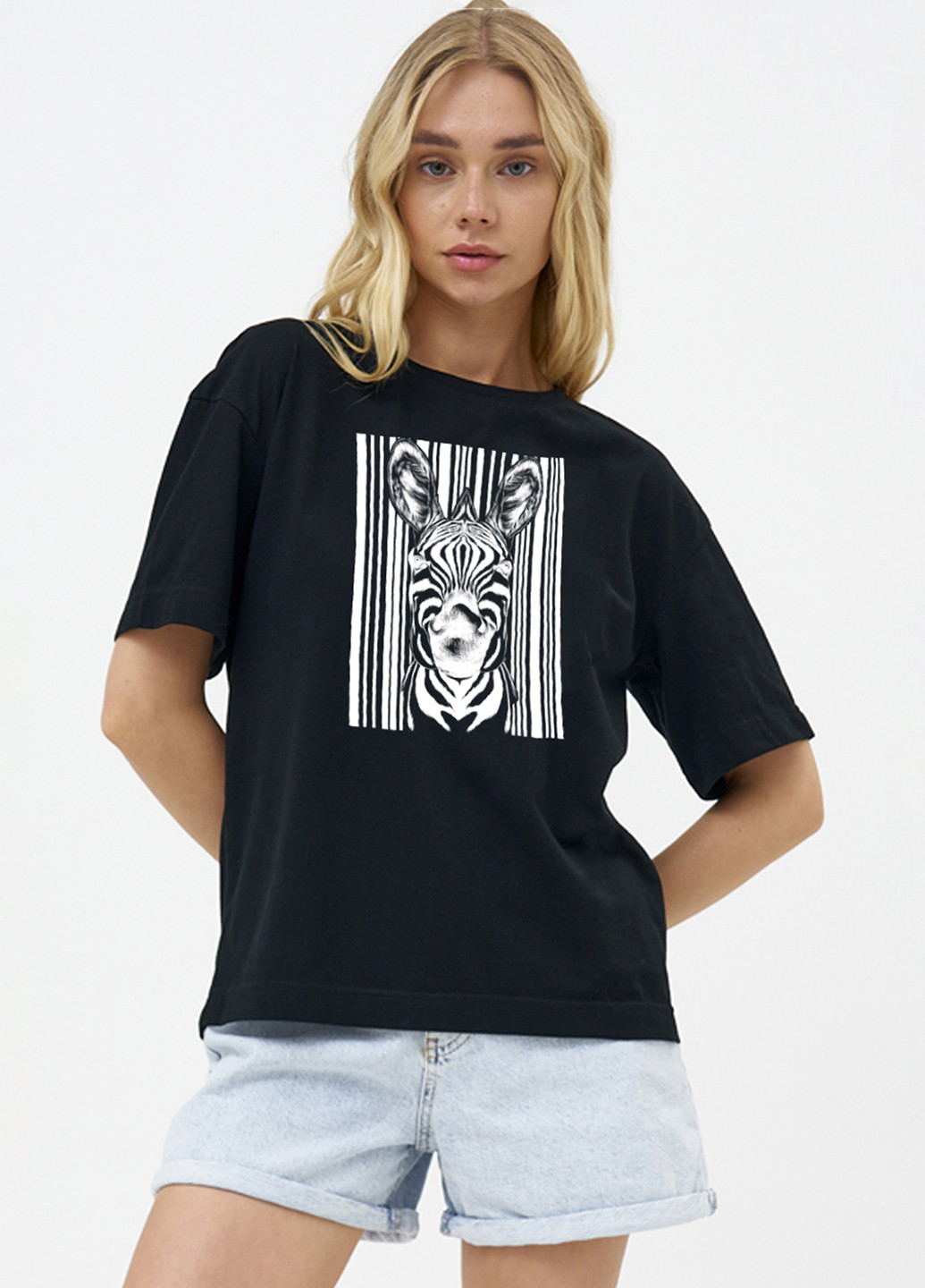 Чорна літня футболка жіноча оверсайз black zebra KASTA design