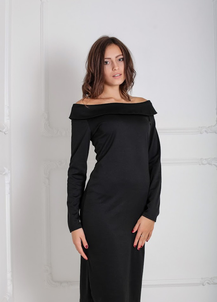 Чорна кежуал стильне трикотажне плаття з відворотом на плечах krespo чорний Podium однотонна
