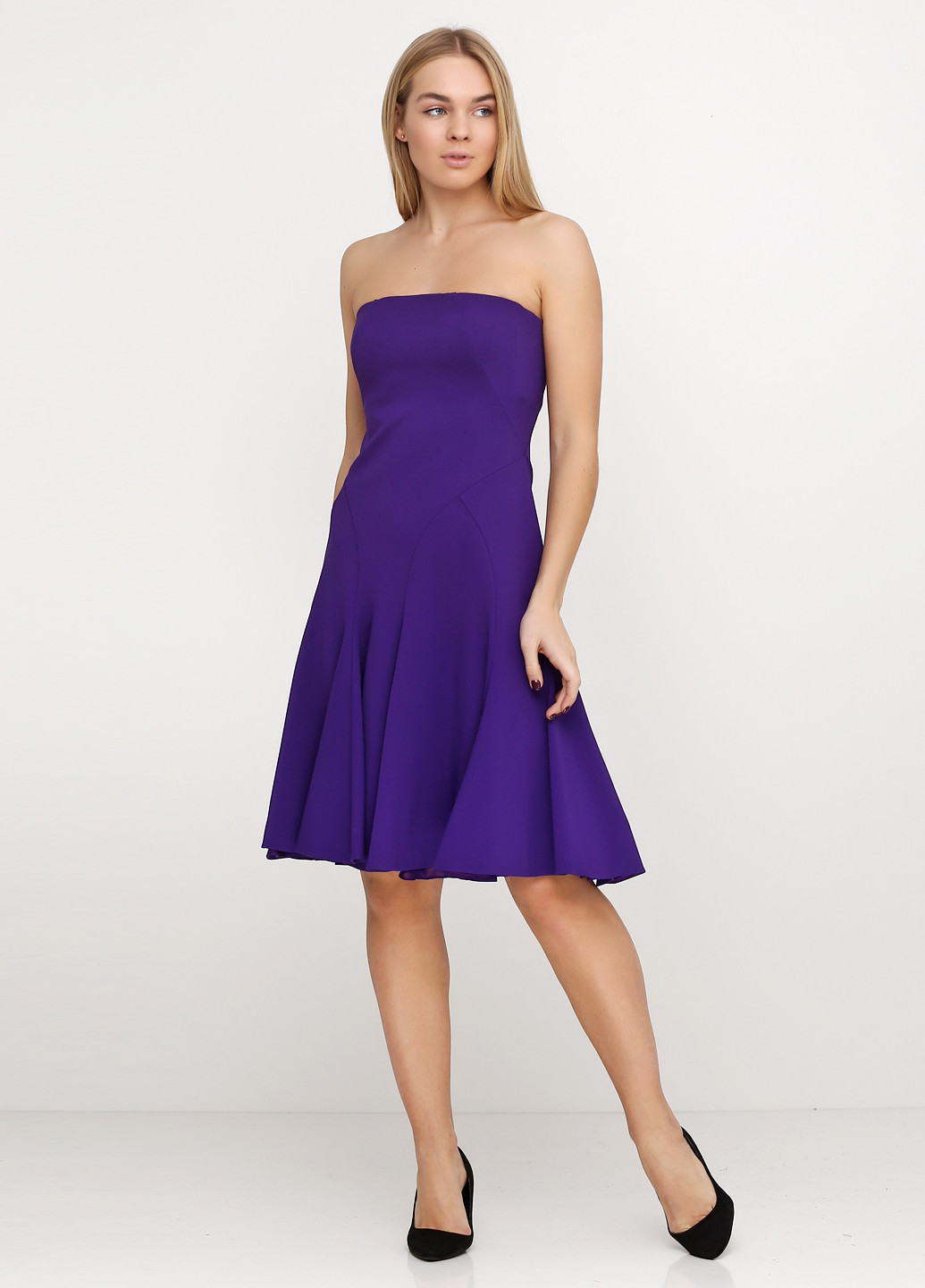 Фиолетовое праздничный платье с открытыми плечами, клеш, бандо Ralph Lauren однотонное