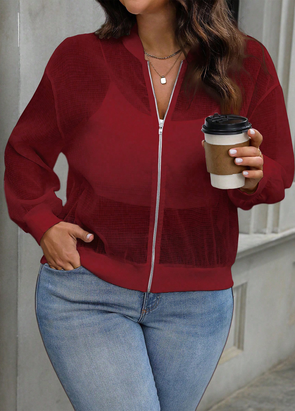 Бомбер SHEIN бейсбольний на блискавці (365685683)