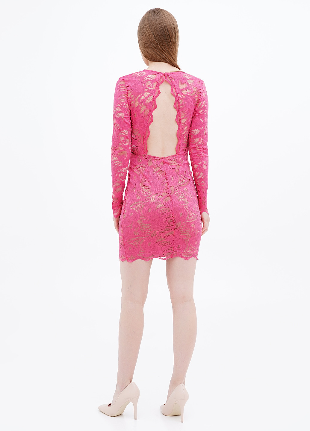 Темно-розовое вечернее платье с открытой спиной H&M однотонное