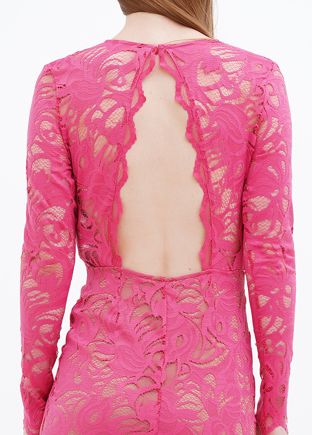 Темно-розовое вечернее платье с открытой спиной H&M однотонное