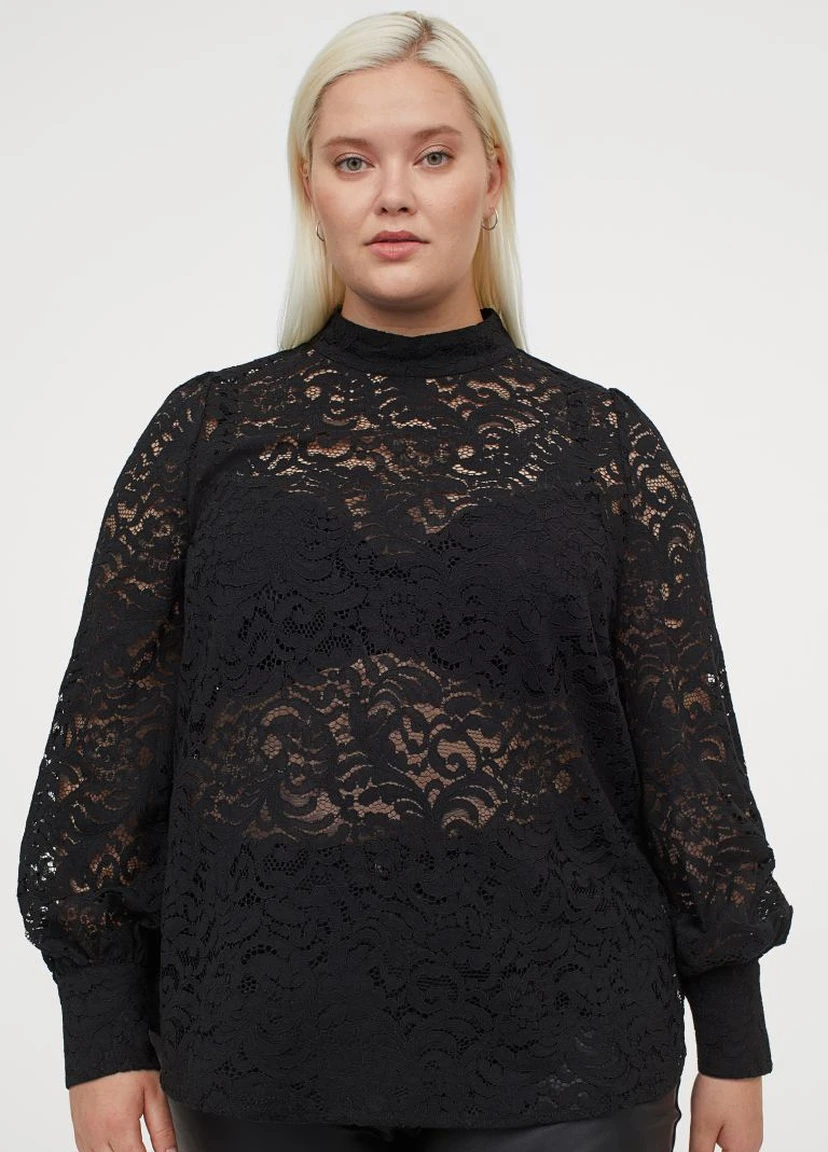 Чорна мереживна блузка H&M+
