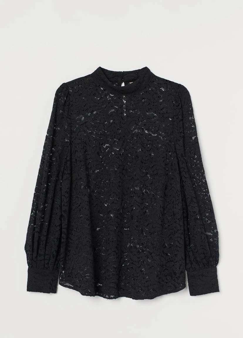 Чорна мереживна блузка H&M+