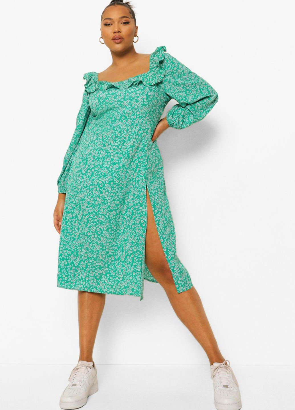 Зеленое кэжуал платье Boohoo с цветочным принтом