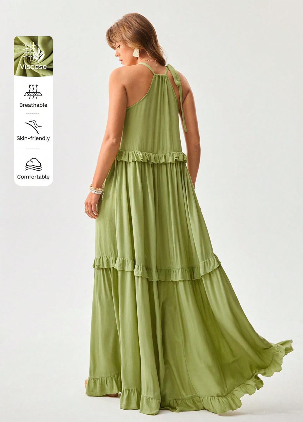 Оливковое кэжуал платье а-силуэт SHEIN однотонное