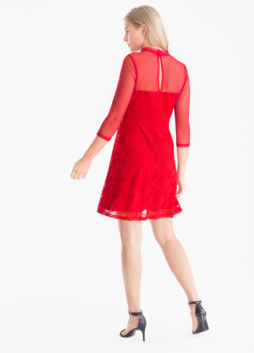 Красное коктейльное платье клеш C&A однотонное
