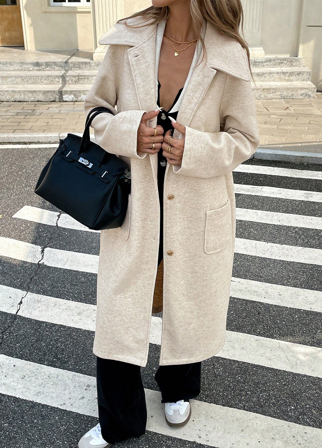 Світло-бежеве демісезонне Пальто однобортне SHEIN