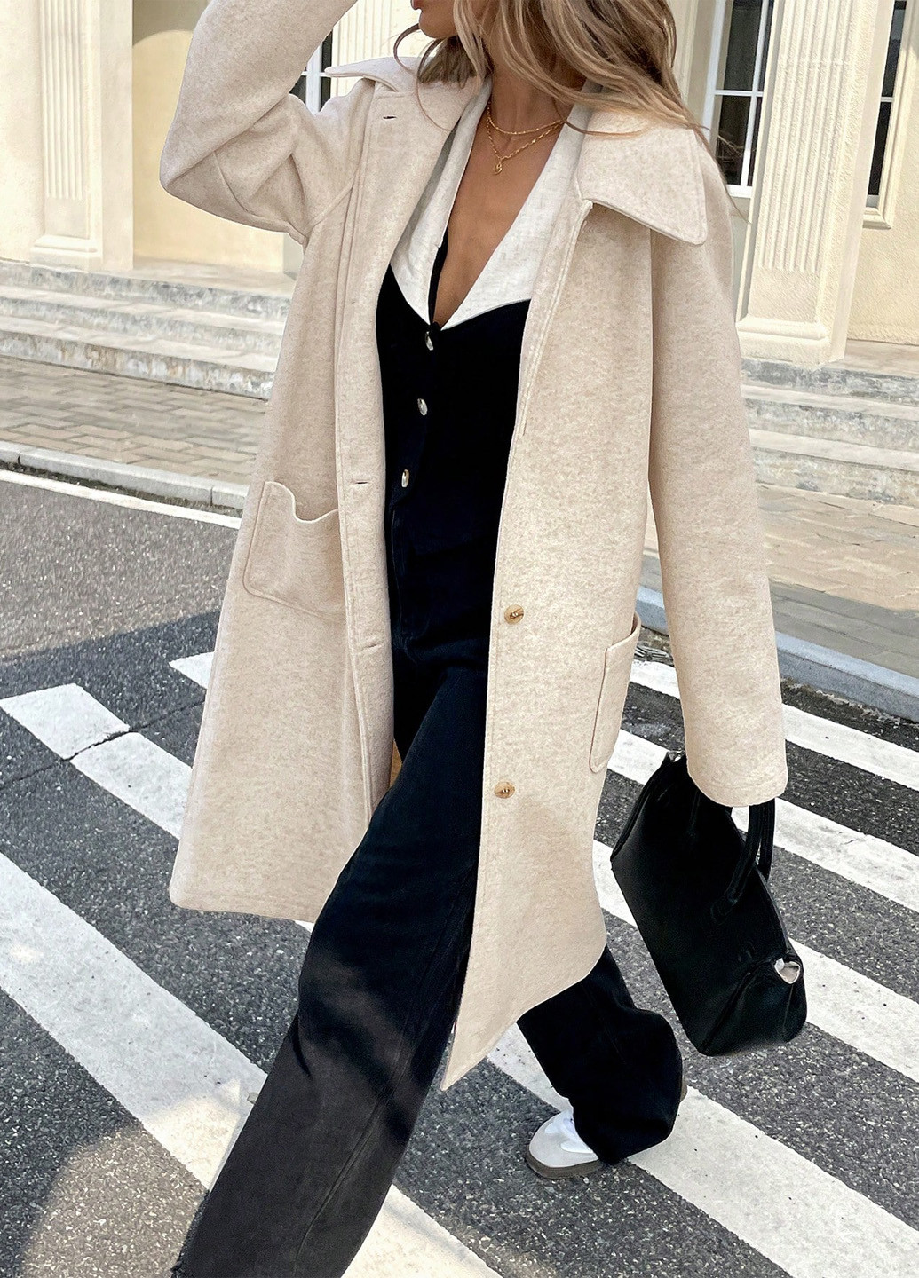 Світло-бежеве демісезонне Пальто однобортне SHEIN