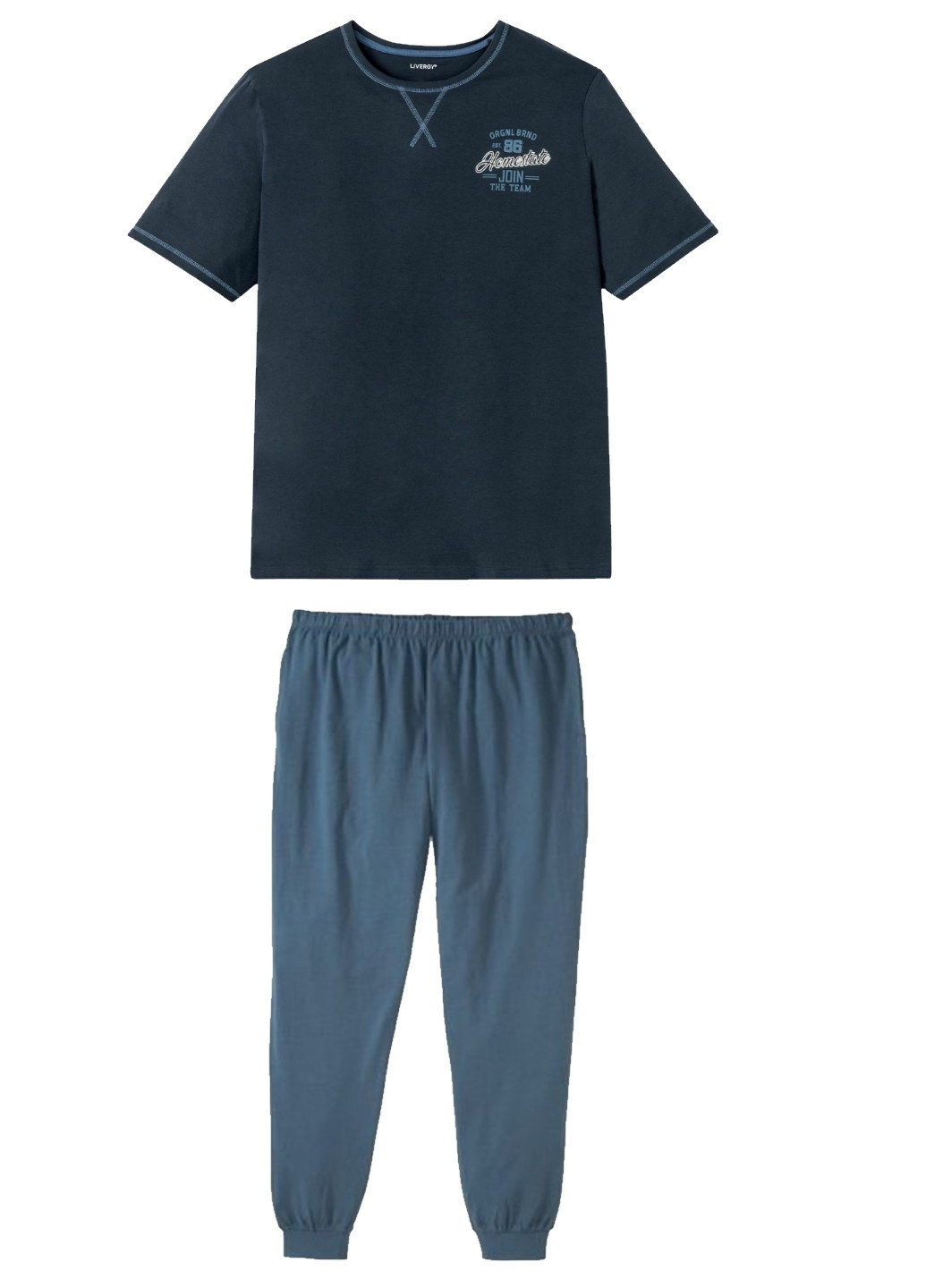 Піжама (футболка, штани) Livergy футболка + штани однотонна темно-синя домашня трикотаж, бавовна