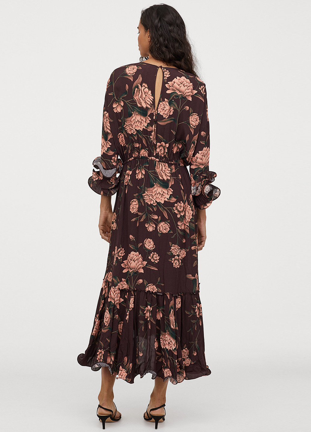 Коричнева кежуал сукня кльош H&M з квітковим принтом
