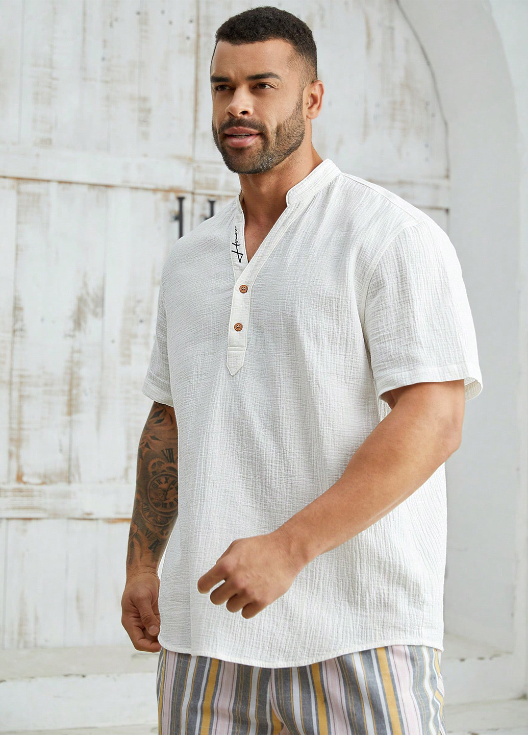 Белая кэжуал рубашка однотонная SHEIN