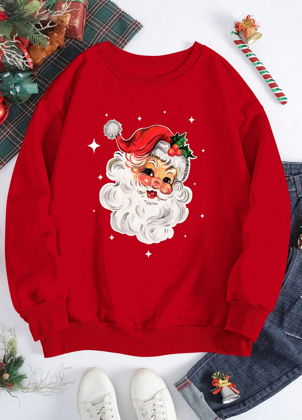 Красный свитшот SHEIN новогодний без декора (353307569)